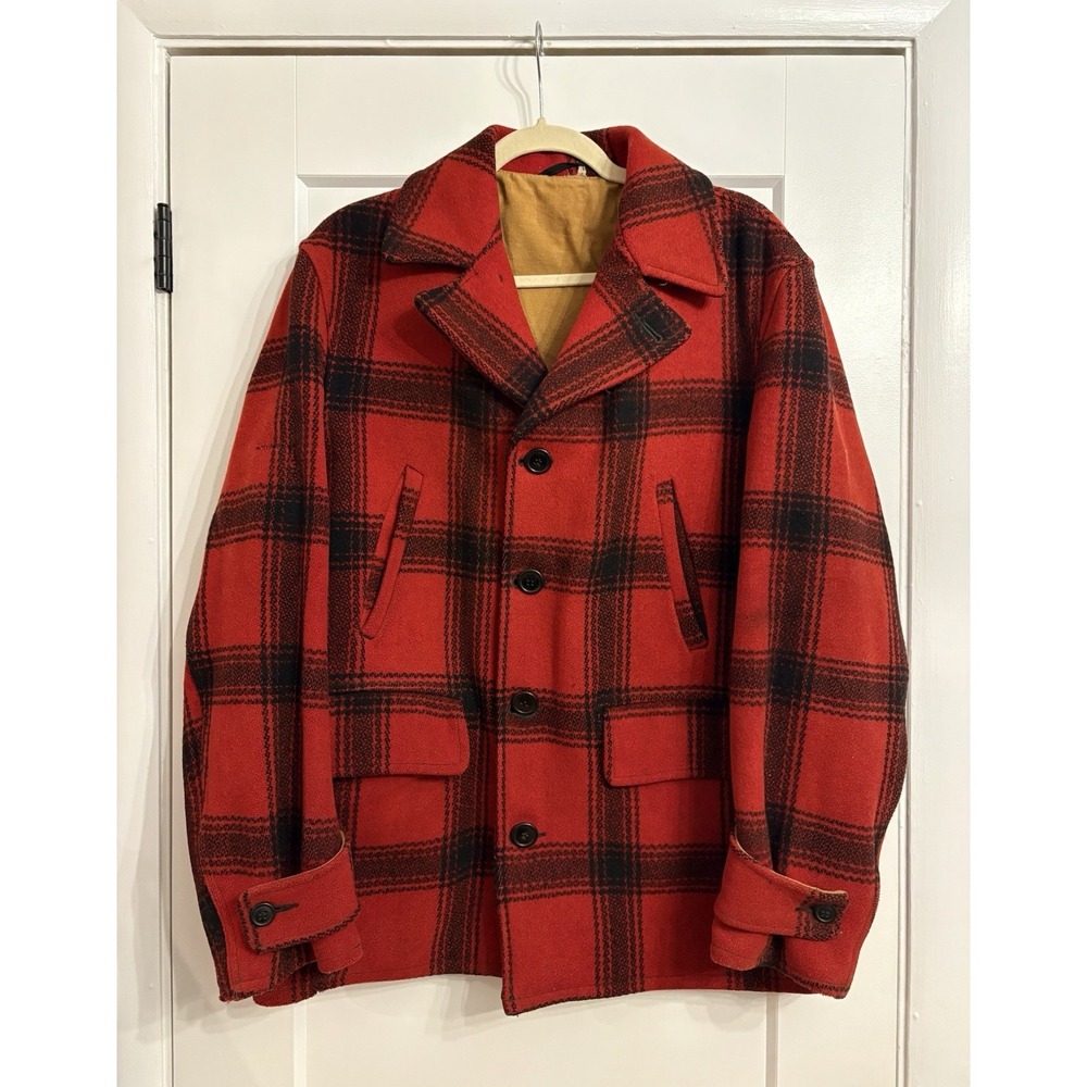 Vintage‎ 50s 60s Unbranded Wool Buffalo Plaid Mackinaw Jacket Size Large